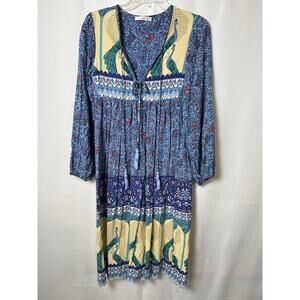 R.Vivimos Women Long Sleeve Floral Print V Neck Tassel Bohemian Midi Dress S 4/6